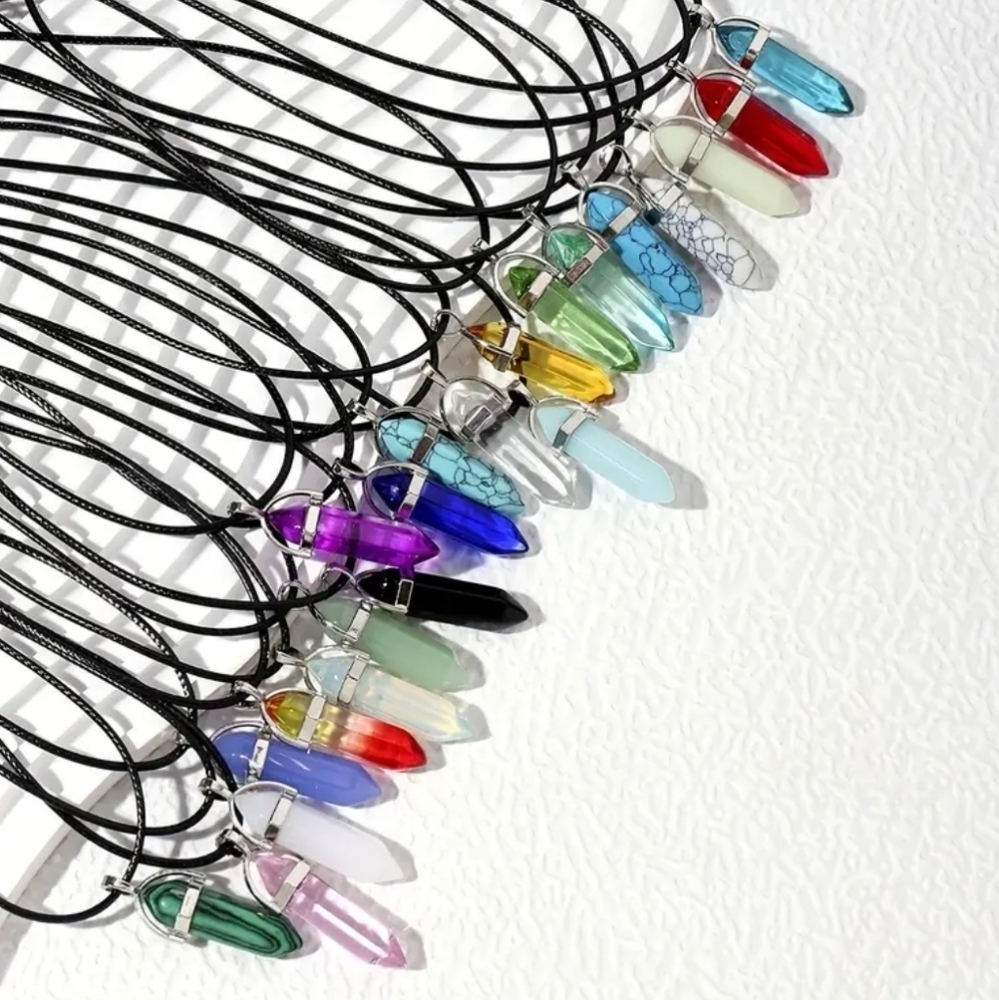 3/$15 Hexagon Pillar Stone Pendant Column Necklace